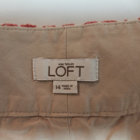 LOFT Red and Cream Floral Embroidered Shorts Size 14 - Picture 6 of 13